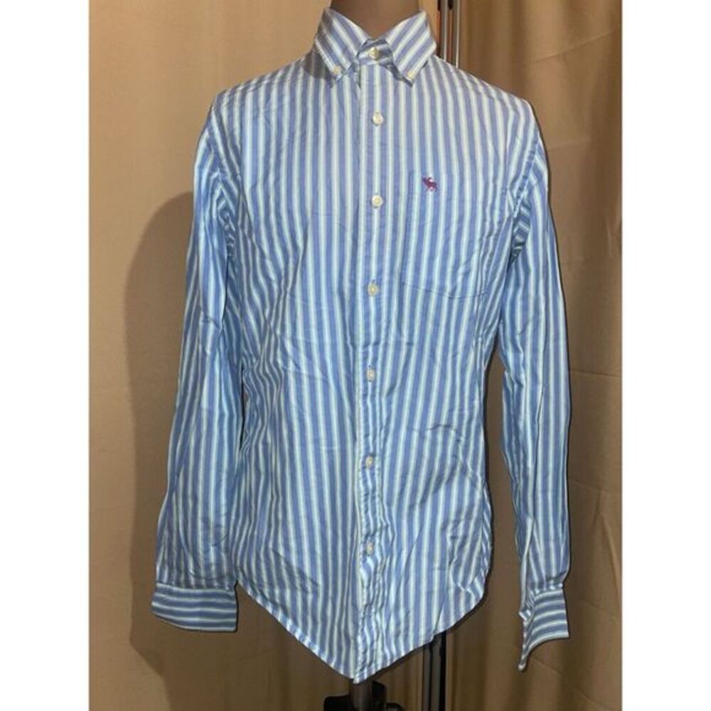 Vintage Abercrombie Fitch Mens Shirt Med Muscle Blue White Stripe Button Up Logo
